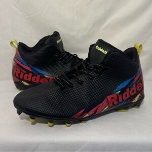 Riddell Black, Pink, Yellow cleets Mens flash mid top football Size 9 D‎ Euc